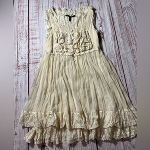 Robert Rodriguez Cream Textured Silk Tiered Dress with beautiful buttons